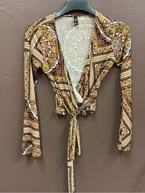 Windsor Brown Paisley Tie-Front Crop Top